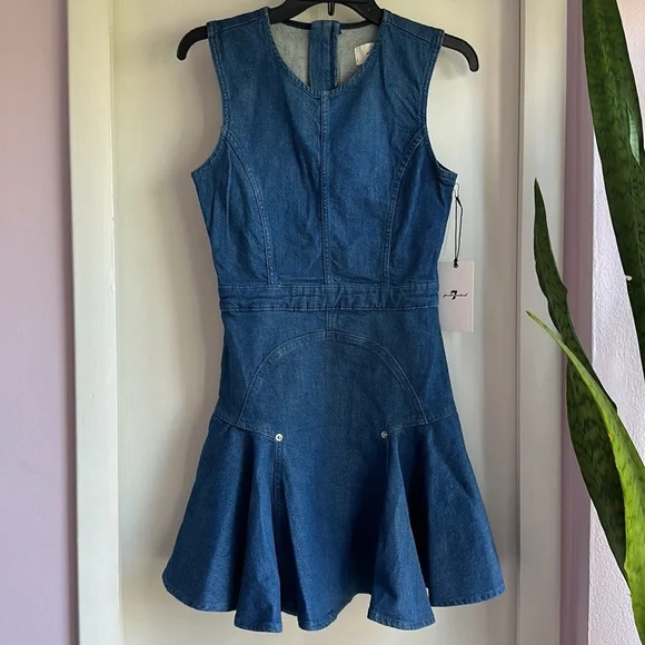 7 FOR ALL MANKIND denim flounce mini dress XS NWT - Picture 5 of 7